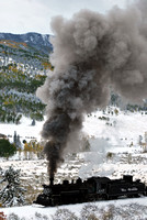 Steam train Cumbres & Toltec railroad fall colors snow Colorado